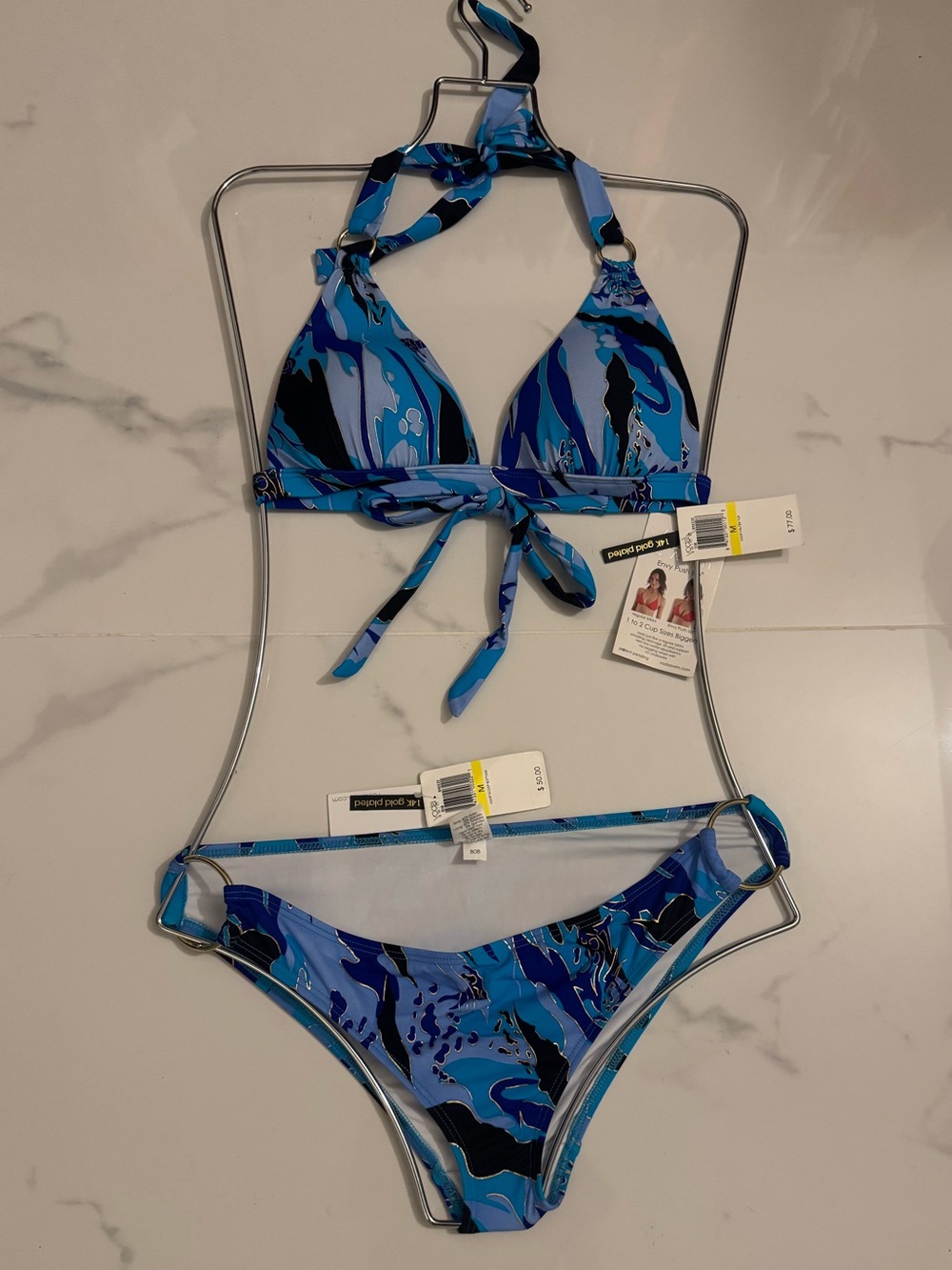 envy Blue Multi-Print Halter Bikini Top